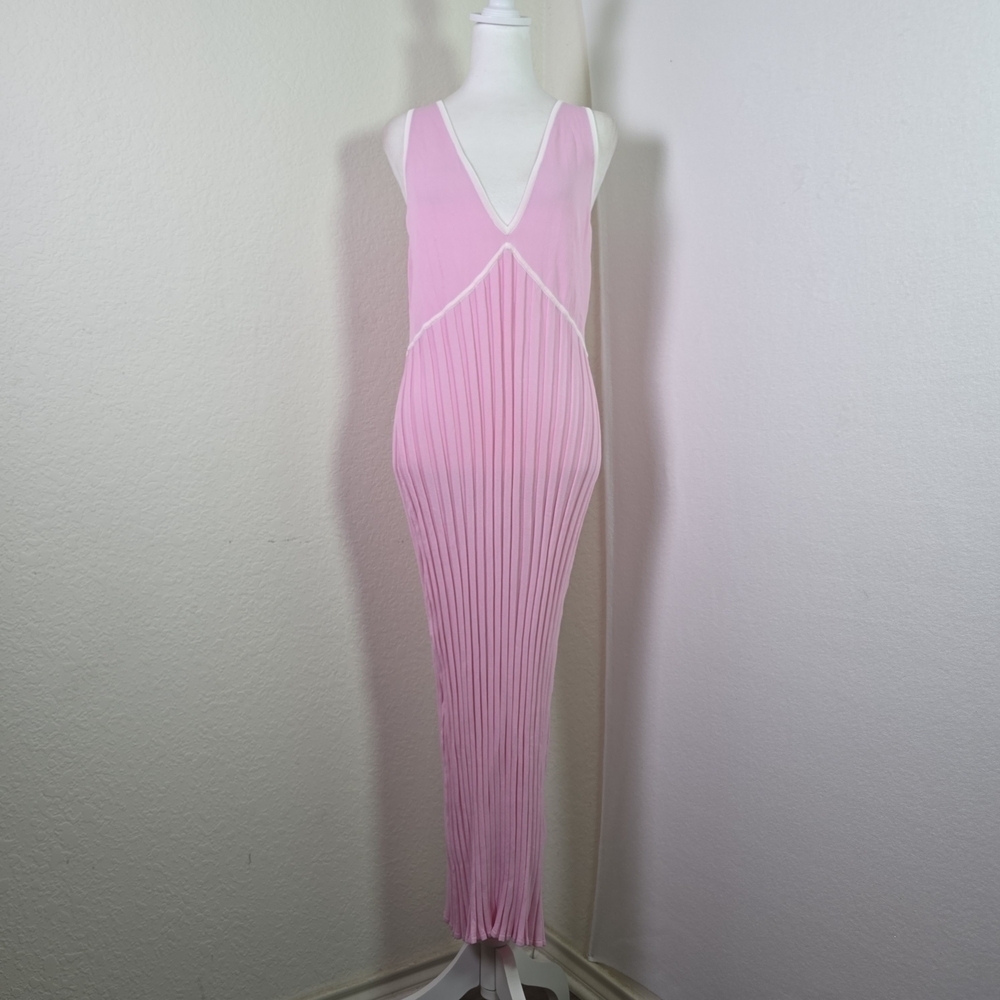 Solid & Striped Pink Pleated Maxi Dress XL V-Neck Sleeveless Resort Beach Cover